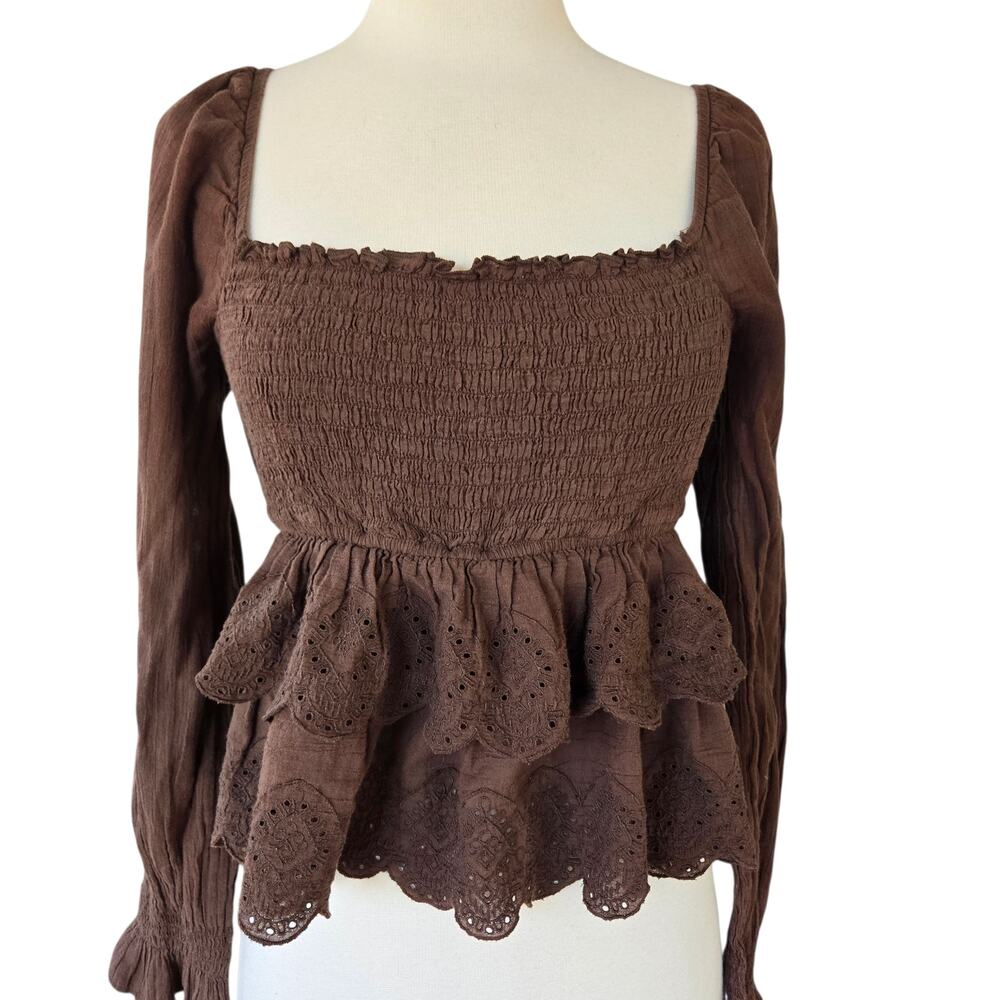 Chocolate Brown Milkmaid Peasant Top American Eagle Size Medium